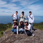 青い空、森の中